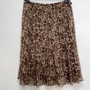 Sunny Leigh Women's Skirt Size 8 Brown Beige Animal Print Sheer 100% Silk NWOT
